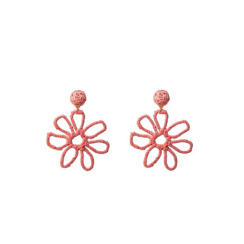Summer Vacation Style Earrings for Women, Hand-woven Raffia Flower Hollowed-out Earrings