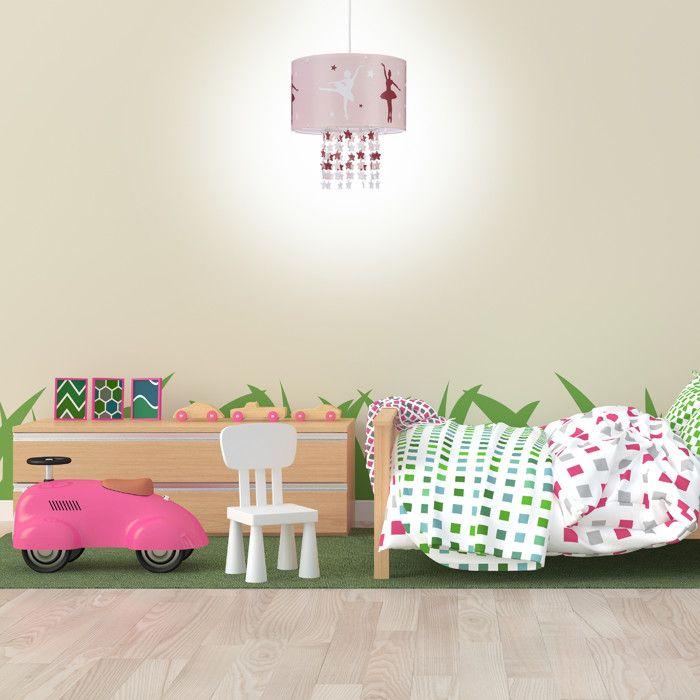 Relaxdays Lampe à suspension fille danseuses étoiles ballerines plafond motifs étoiles mobile chambre enfant, rose