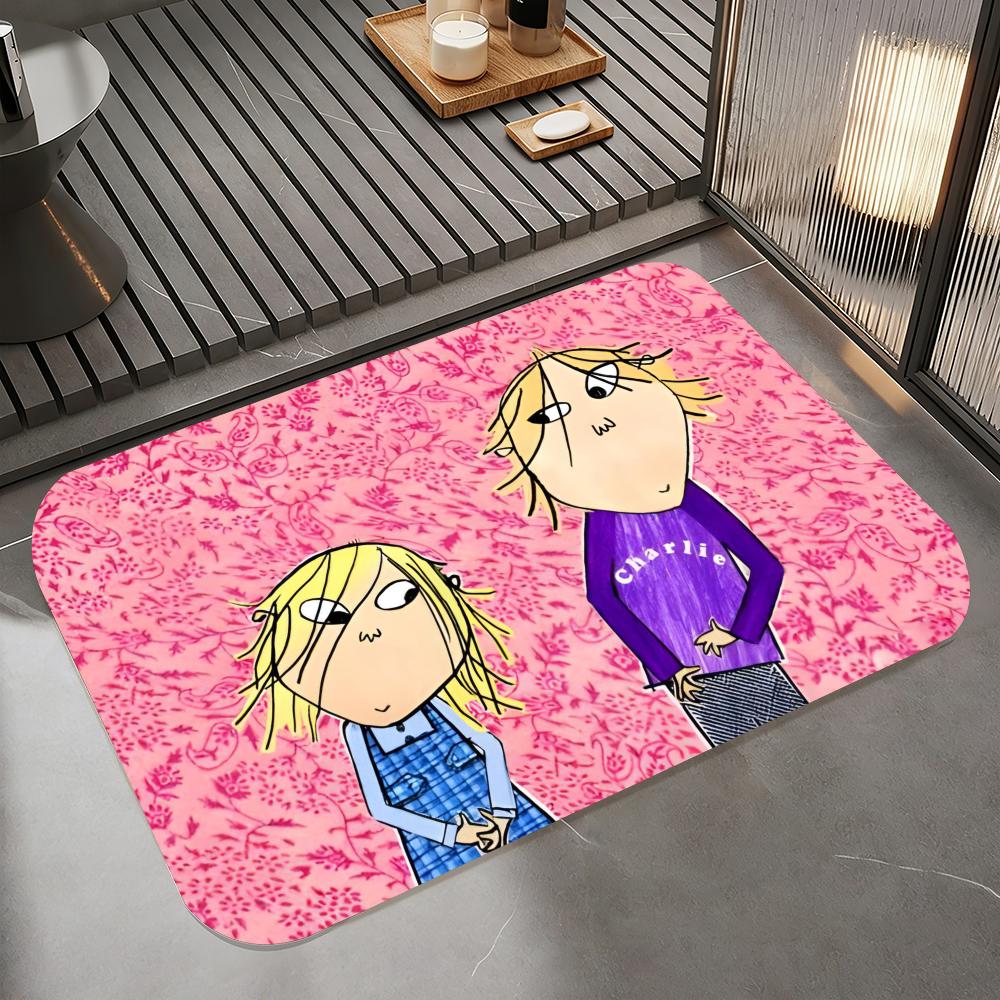 Anime C-Charlie and Lola Floor Mat Diatomite Bath Mat, Quick Dry Absorbent Non-Slip Door Mat