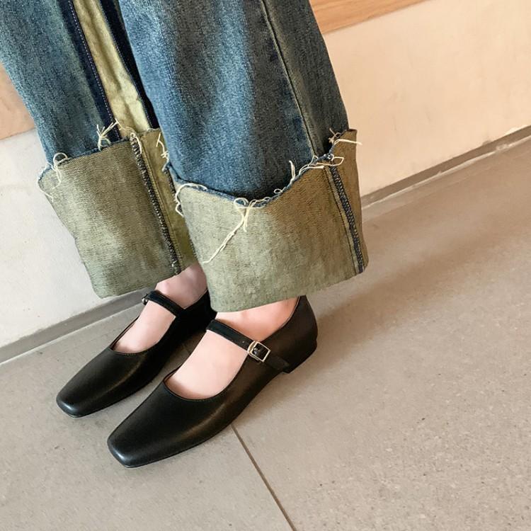 Spring And Summer French Shallow Mouth Square Head Ballet Shoes Women 'S Word With Flat Bottom Commuter Casual Mary Jane Shoes Silver