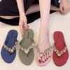 Women's Rhinestone Decor Flip Flops Flat Heel Beach Sandals Casual Summer Thong Slippers