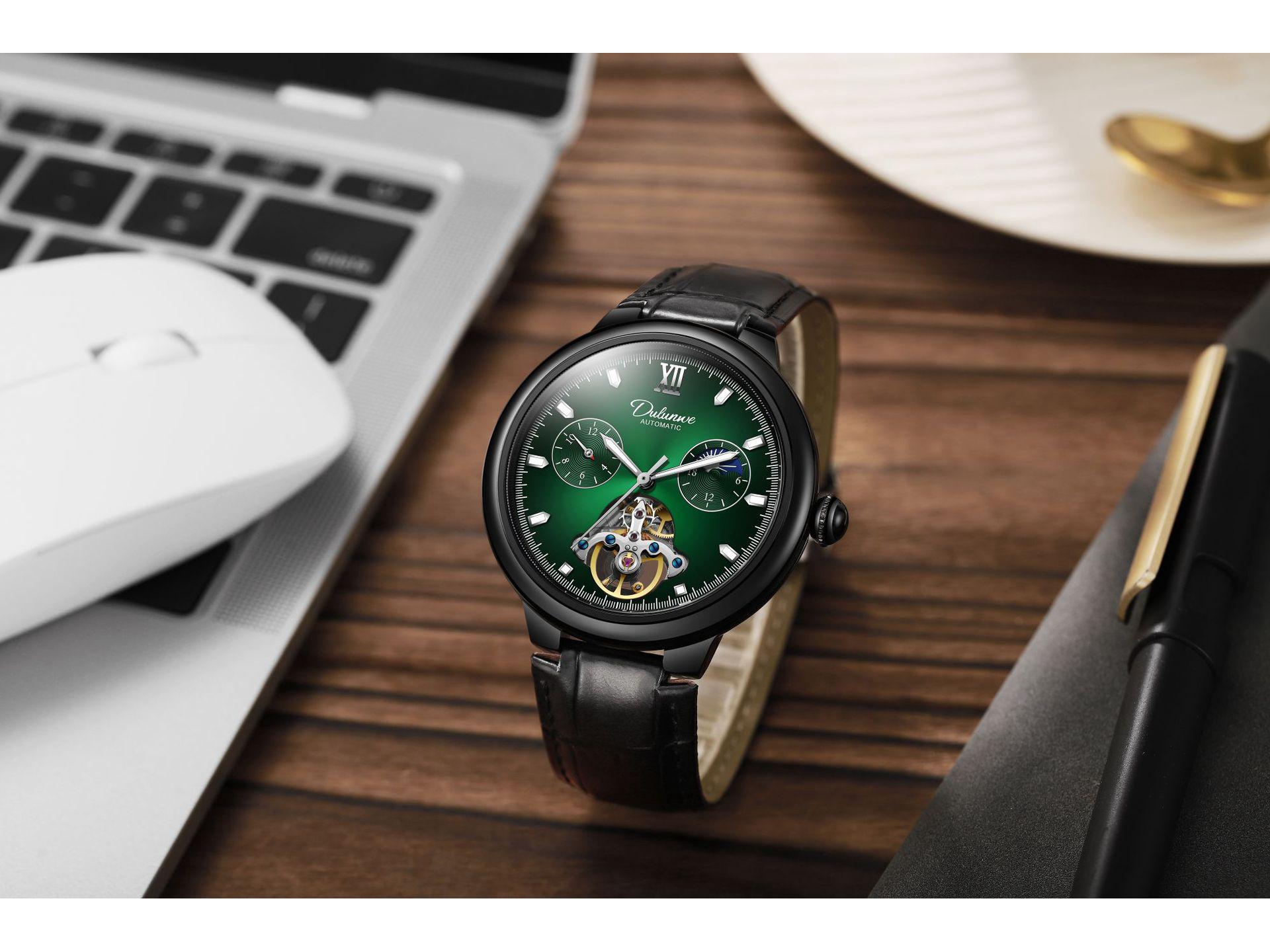 

DURRENWEI Мужские синие часы-турбийон с автоподзаводом - Водонепроницаемые и люминесцентные