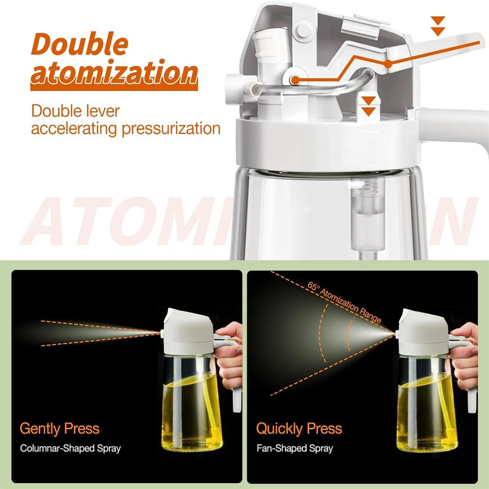 Olivenölsprüher Mister zum Kochen, 16oz/470ml Glas-Ölsprühflasche, 2 in 1 Lebensmittelqualität Ölspenderflasche für die Küche