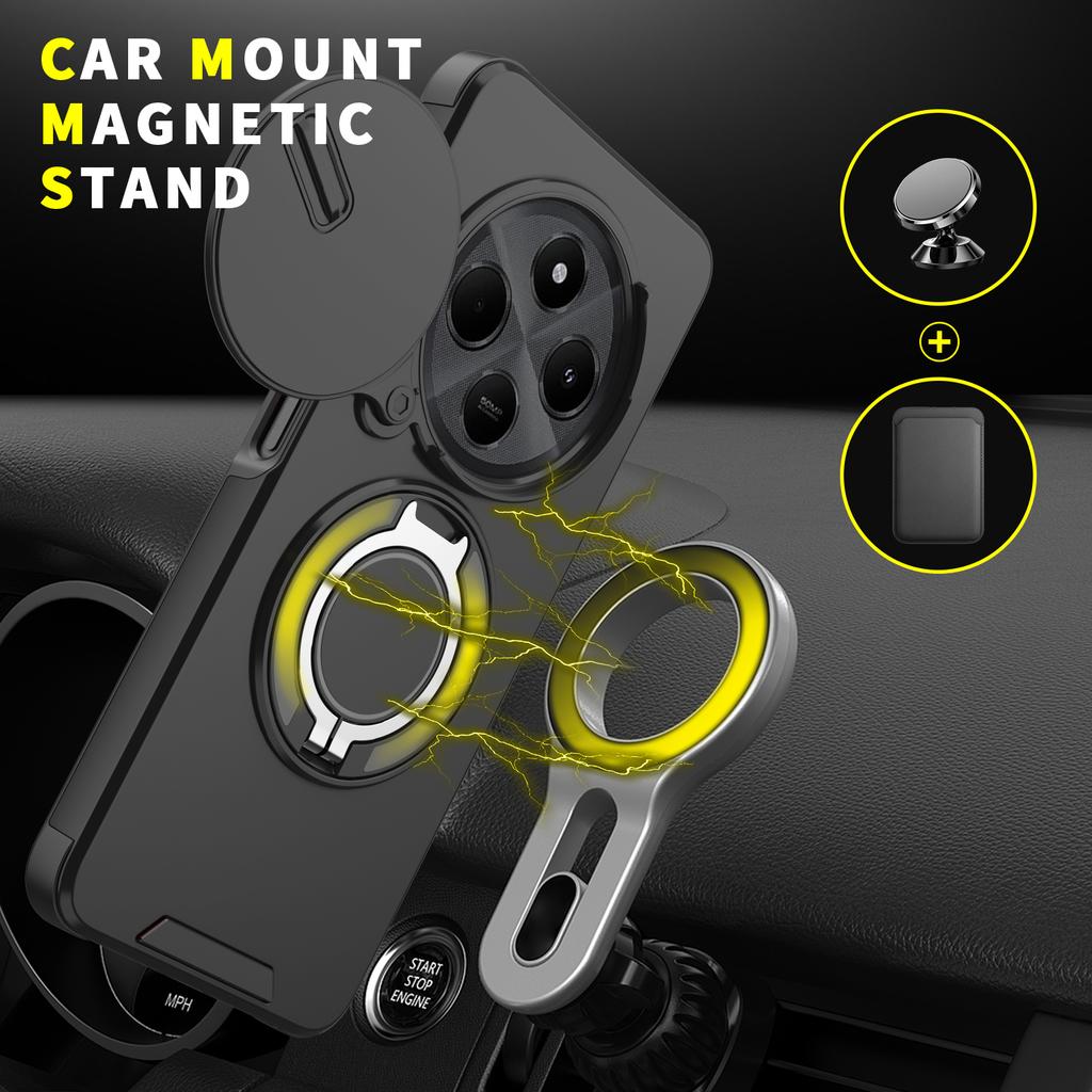 For Xiaomi Redmi 14C 4G Case Armor Shockproof Slide Camera Lens Magnetic Car 360 Ring Stand Protect Cover For Redmi 14C Case