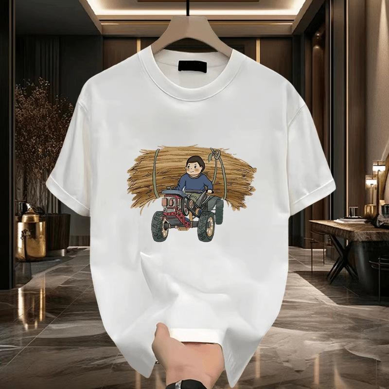 Men's Cartoon Figurine Simple Pure Cotton Sports Comfortable Round Neck Short Sleeved T-shirt