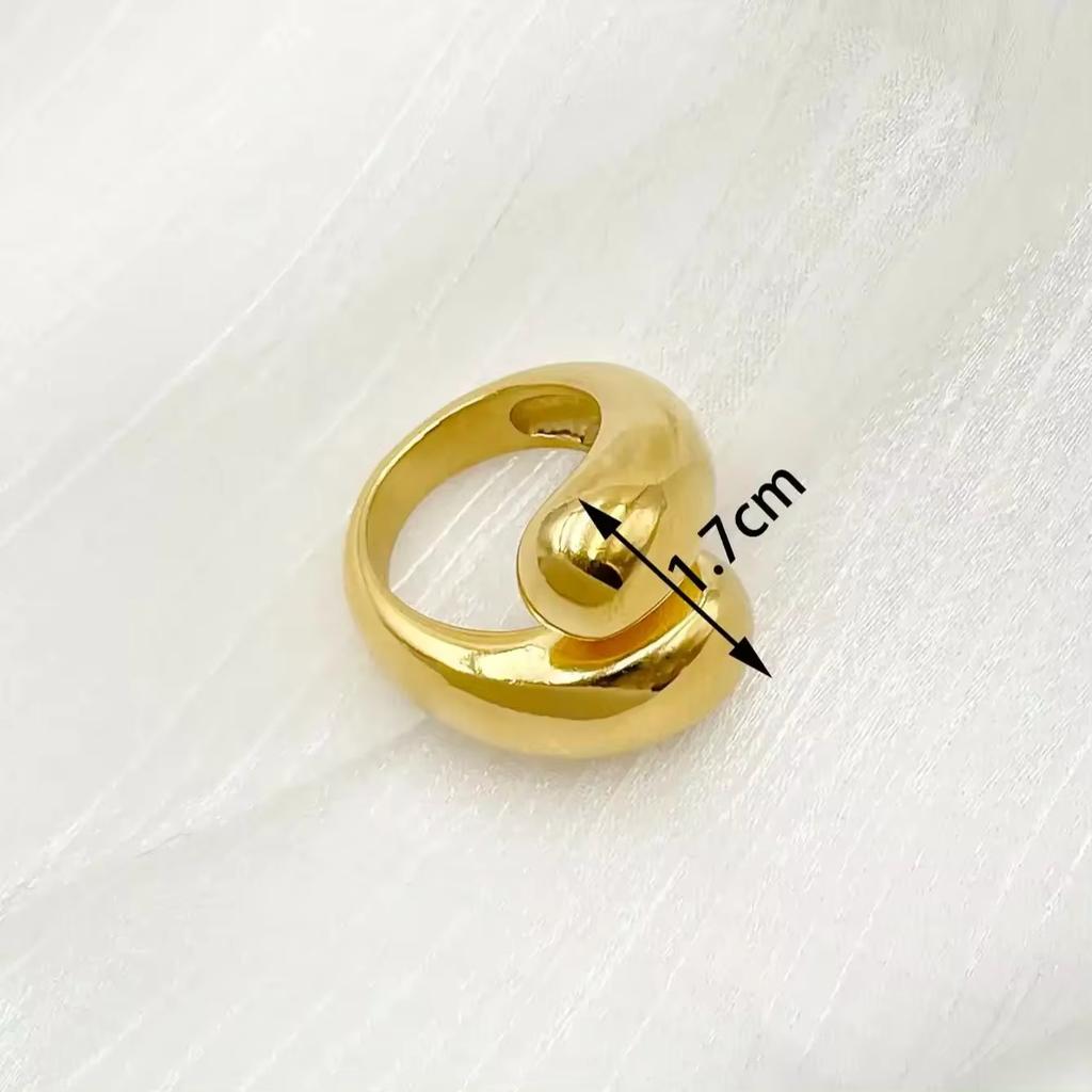 CARLIDANA Waterproof Stainless Steel 18K PVD Gold Plated Ring Geometric Adjustable Opening Simple Waterdrop Ring for Girl