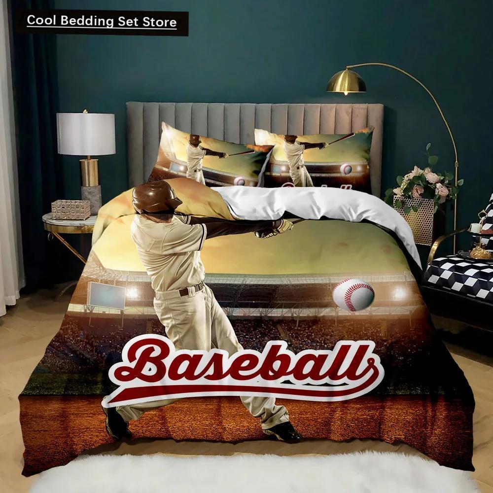 Set husă de plapumă baseball temă sportivă băieți copii set de lenjerie de pat 3D lenjerie de pat baseball mărime dublă queen king poliester husă de plapumă