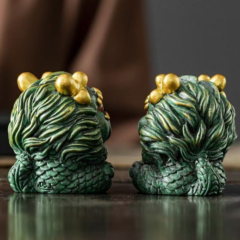Mascot Kirin sculptures and figurines Chinese Wealth Attracting Beast Home Room Office Wealth Luck Feng Shui Decor a pair