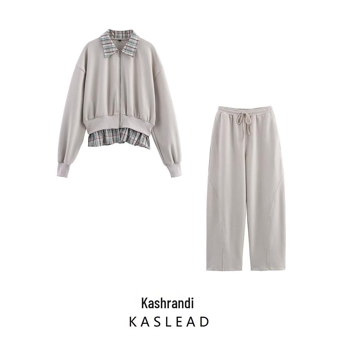 

2025 Spring Women s European & American Style Poplin Patchwork Sweatshirt with Casual Long Pants Medium