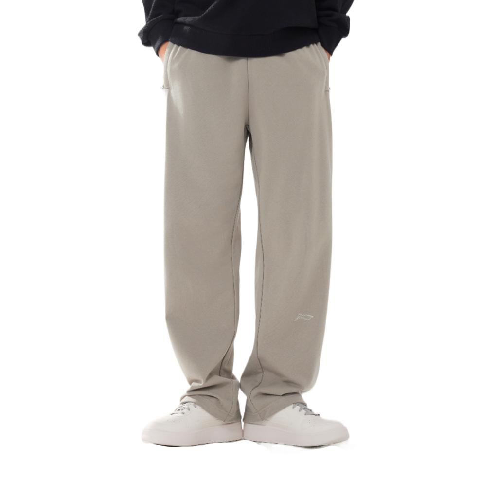 Li Ning Sports Lifestyle Series Outdoor Mid Waist Loose Straight Leg Logo Print Knitted Sports Pants Men Pants AKLVJ25-3
