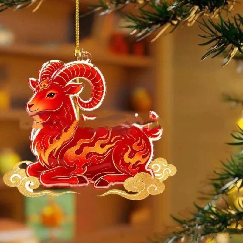 Acryl Chinesisches Tierkreiszeichen Ziege Hängendes Ornament Glücksbringendes Rotes Gold Design Für Frühlingsfest Jahr Heimdekoration