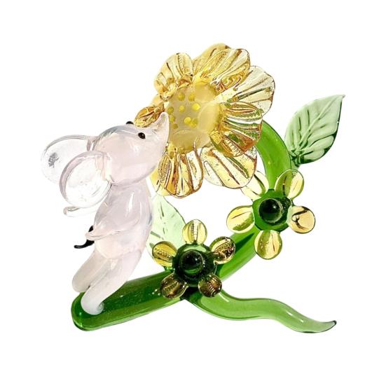 Miniature Glass Flower Figurine Collectible Hand Blown Flower with Mouse Table Ornament Gift жёлтый