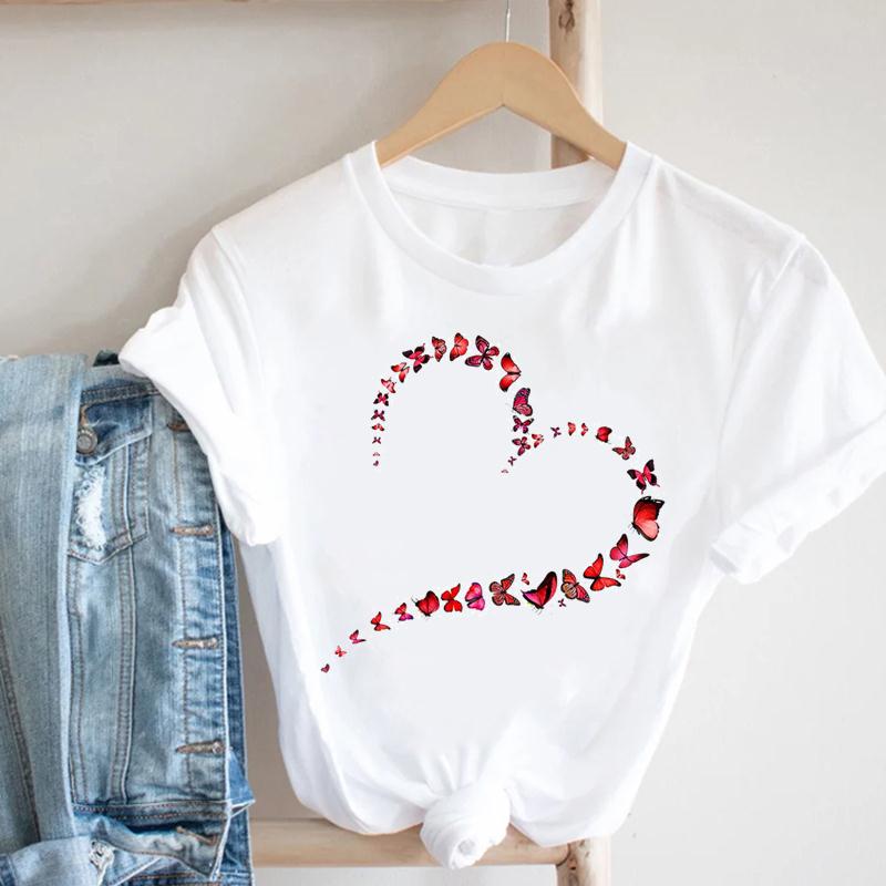 T-shirt Top Imprimé Libellule Fleur pour Femme Vêtement Mode d'Été T-shirt Décontracté Manches Courtes pour Dame Femme T-shirt Graphique