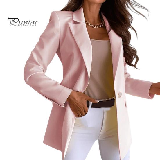 

Женский пиджак с лацканами, длинный рукав, однотонный пиджак с карманами, пуговицами, планкой, свободный крой, деловая официальная верхняя одежда L розовый