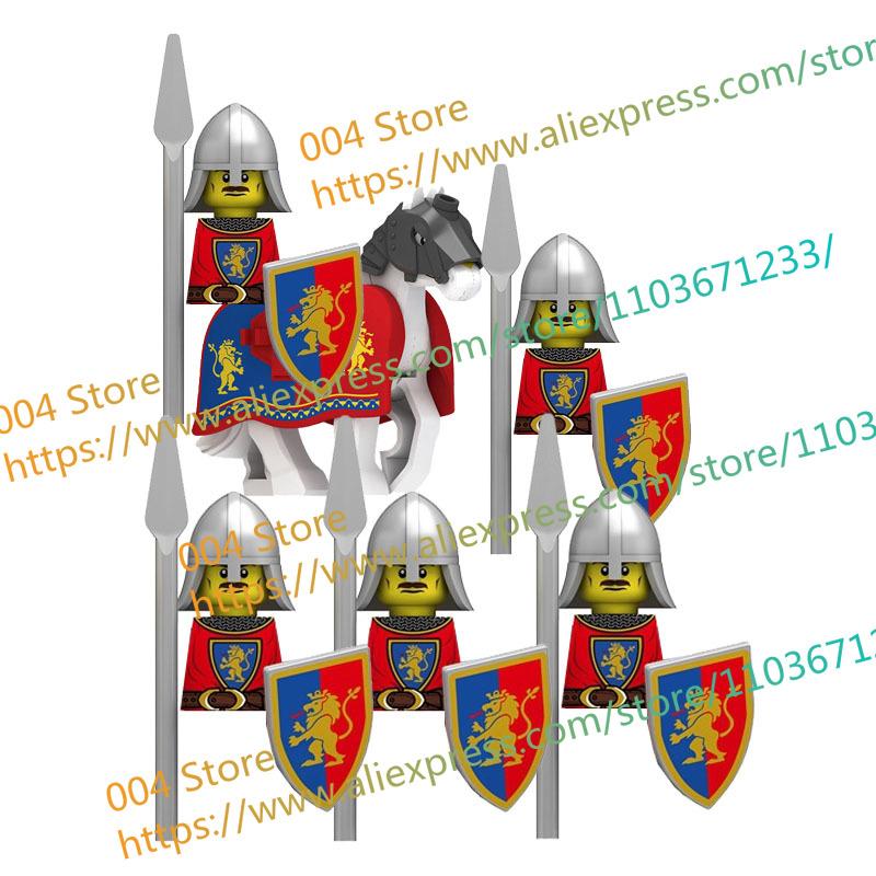 N501U-504U Medieval Castle Knight Building Blocks Figures Four Side UV Printing King Warhorse Weapons Accessories Toys Kid Gifts