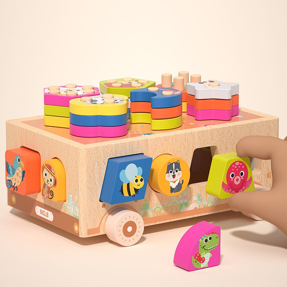 Wooden Animal Montessori Dessert Truck Building Blocks Kids Toys Educational