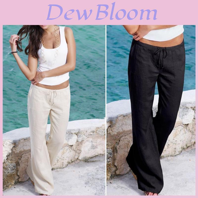 Pantaloni Lunghi da Donna in Lino con Vestibilità Ampia Comoda ed Elegante Taglio Dritto nei Classici Colori Bianco e Nero