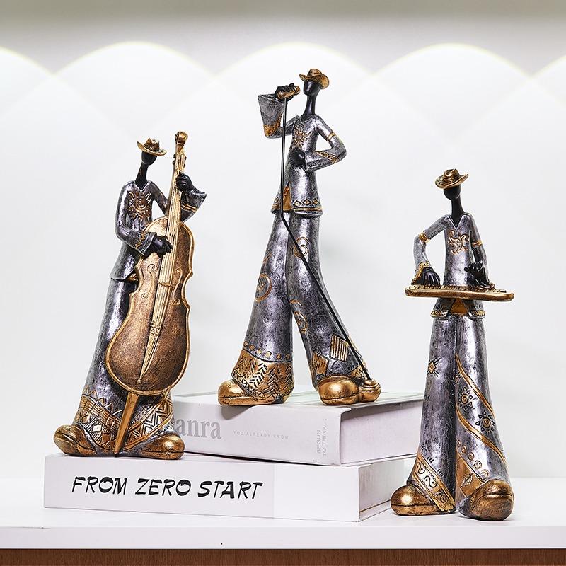 Vintage Music Saxophone Bookcase Ornament Band Character Miniature Figurine Craft Home Decor Accessory