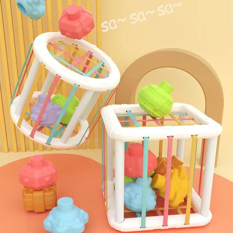 Non-Toxic Baby Sensory Bin Shape Sorter Colorful Cube Sorting Game Shape Blocks Montessori Educational Toys Game For 1 2 Year Old Children