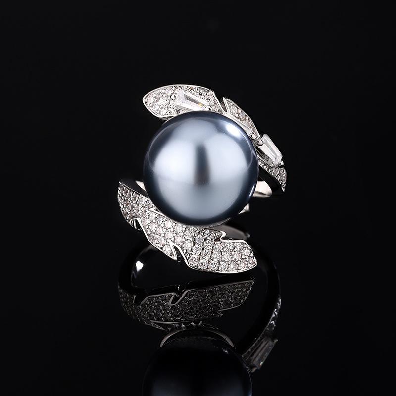 Jewelry Copper Platinum Plated Pearl Cross Ring Women 14Mm