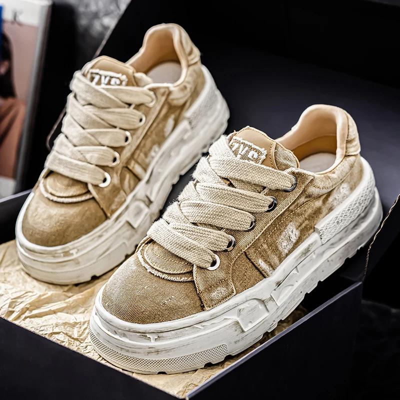 The New Summer Denim Trendy and Fashionable Casual Shoes, Thick-soled Height-increasing Men's Shoes