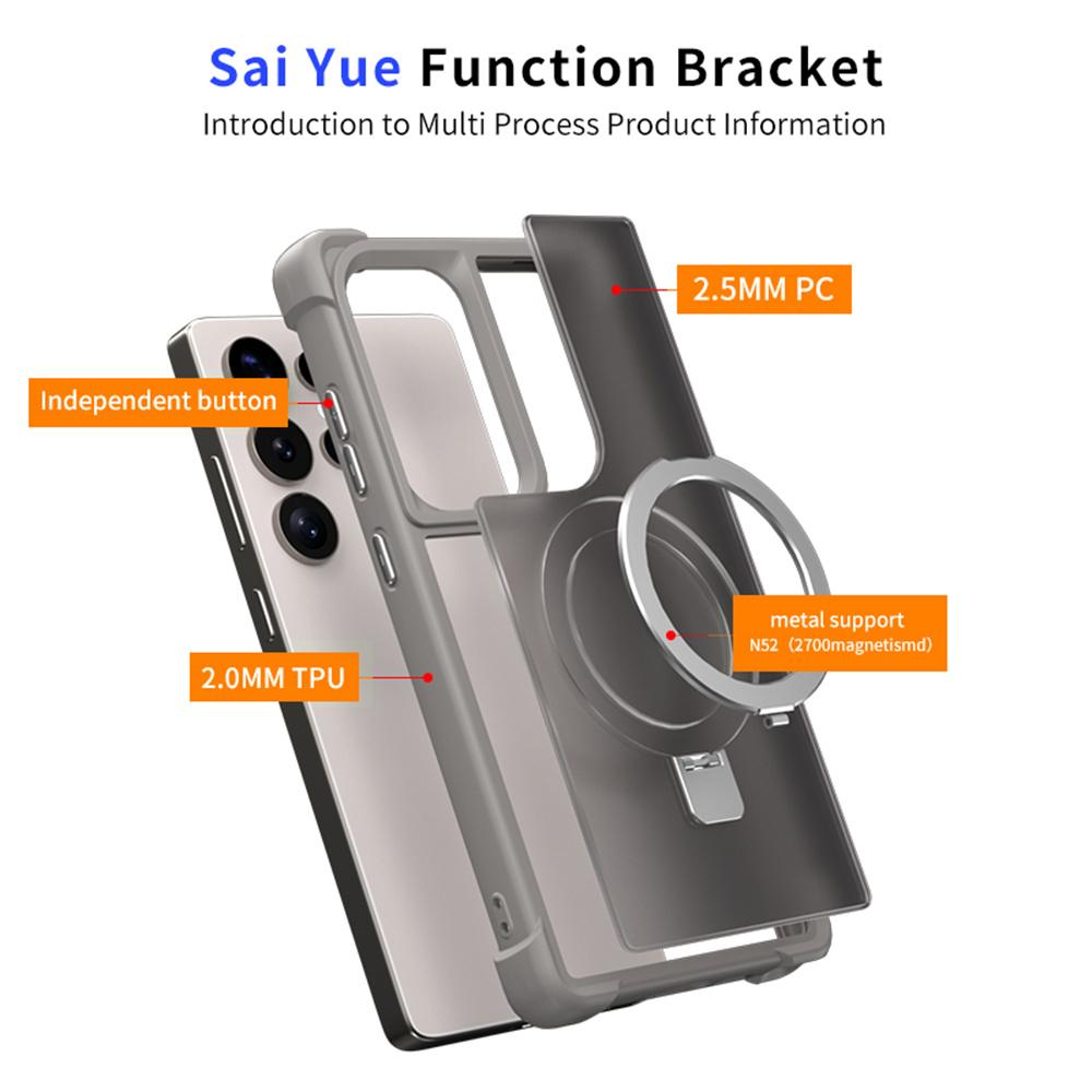Dla Samsung Galaxy S25 Ultra Magnetyczne Etui Anty-Upadek TPU+PC Podpórka Tylna Pokrywa Telefonu
