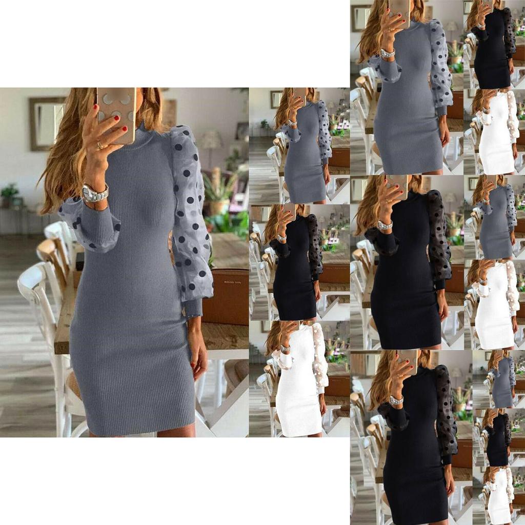 Eleganter Damen-Pünktchen-Pullover Mit Langen Netzgarn-Ärmeln Für Eine Schmeichelhafte Bodycon-Passform