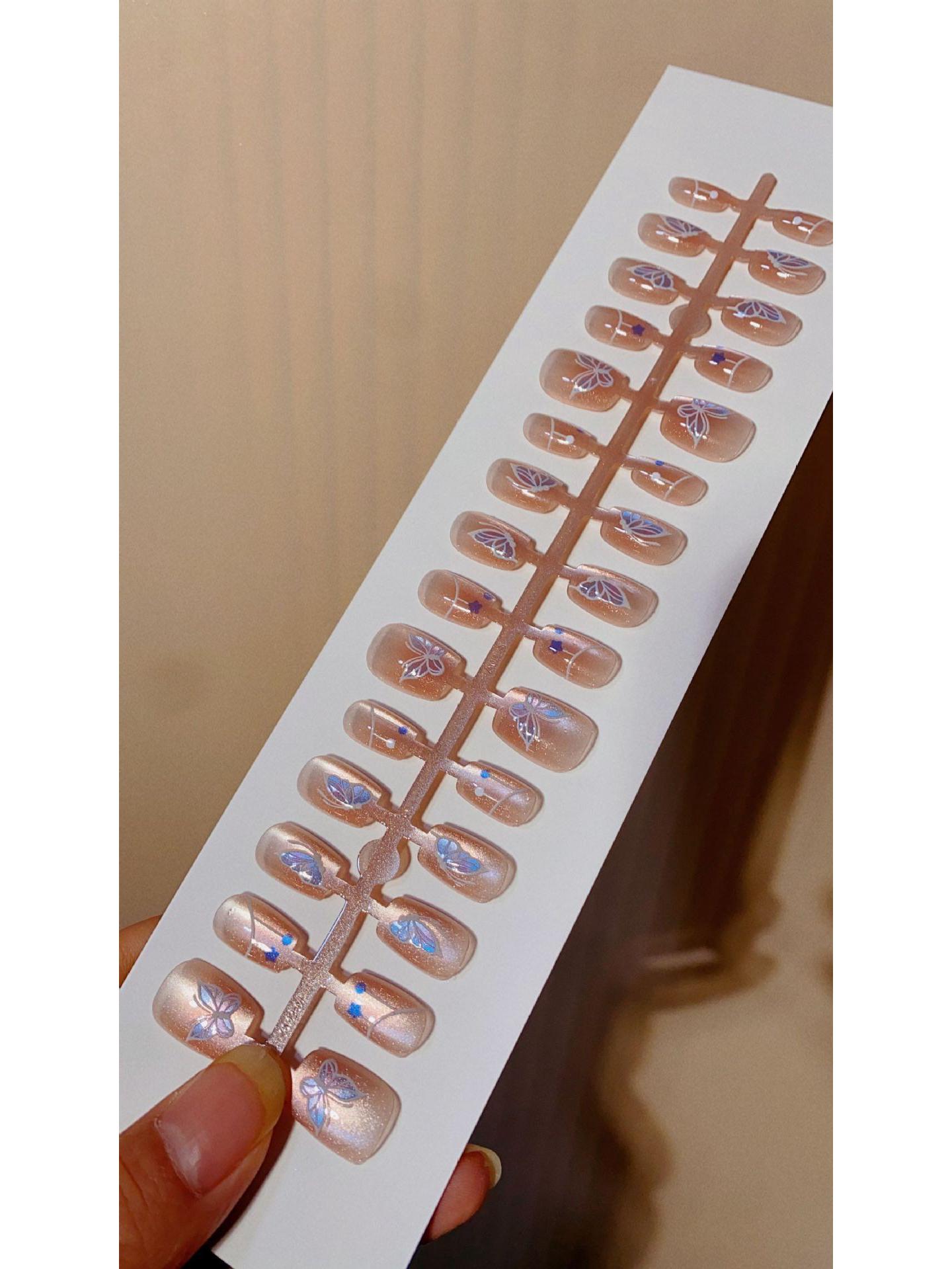 

Носимые накладные ногти в китайском стиле «Кошачий глаз», магнолия и цвет сливы, короткая Т-образная форма