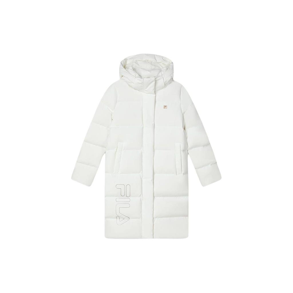 Fila Logo Print Hooded Mid-Length Casual Down Jacket Women Outerwear White F11W347901F-WT