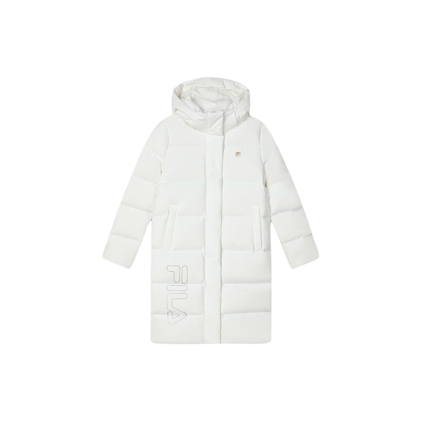 

Fila Пуховик женский повседневный средней длины с капюшоном и логотипом, верхняя одежда, белый F11W347901F-WT S