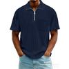 Mens Casual Solid Color Half Zip Short Sleeve Polo Shirt