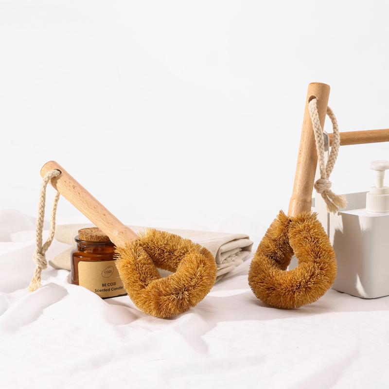 Kitchen Scrub Brush Coconut Fiber Bristle with Wooden Handle Dish Brush Natural Household Cleaning Brushes for Dish Pan Bottle