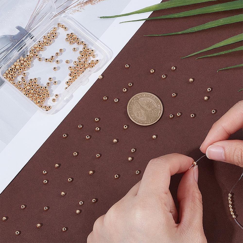 200Pcs Textured Brass Beads, Long-Lasting Plated, Round, Nickel Free, Real 18K Gold Plated, 3x2.5mm, Hole: 1mm