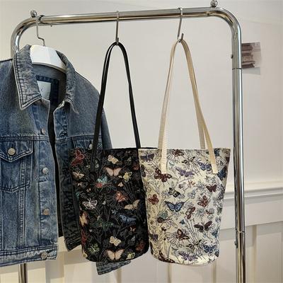 Printed Bow Summer Korean Version of Literary Large Capacity New Trendy and Fashionable Commuter Armpit Single Shoulder Bucket Bag