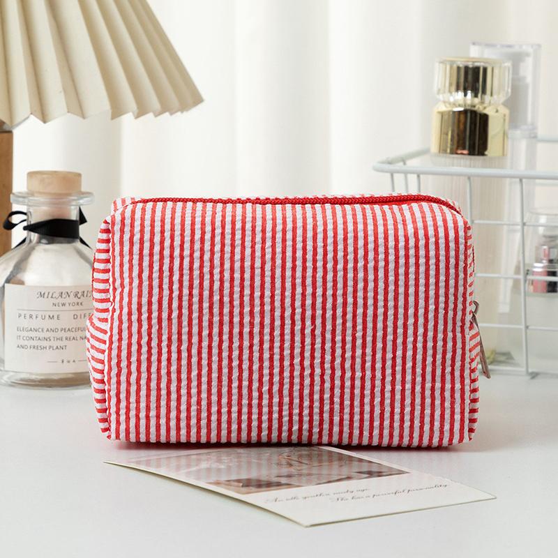 Fresh Simple Striped Cosmetic Bag Large Capacity Makeup Bag Pencil Case Travel Toiletries Bags Toiletry Storage Pouch
