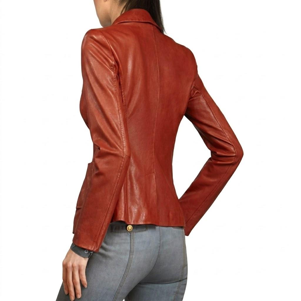 Leather Blazer Hot Slim fit Designer Red New Women's Genuine Soft Lambskin