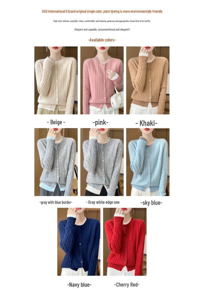100% Pure Wool Cable Knit Cardigan – Commuter Style Two-Piece Women's Jacket