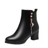 Soft leather short boots women's new winter thick heel women's boots thick-soled versatile pointed shoes velvet warm boots