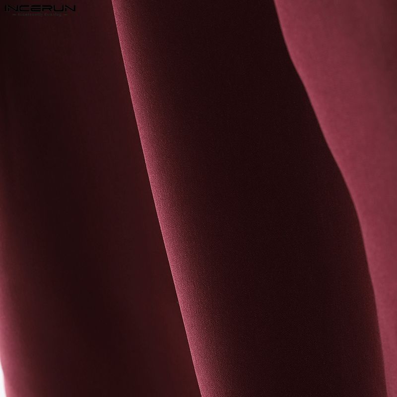 INCERUN Summer Men Zipper Waist Casual Ruffled Long Pants Trousers