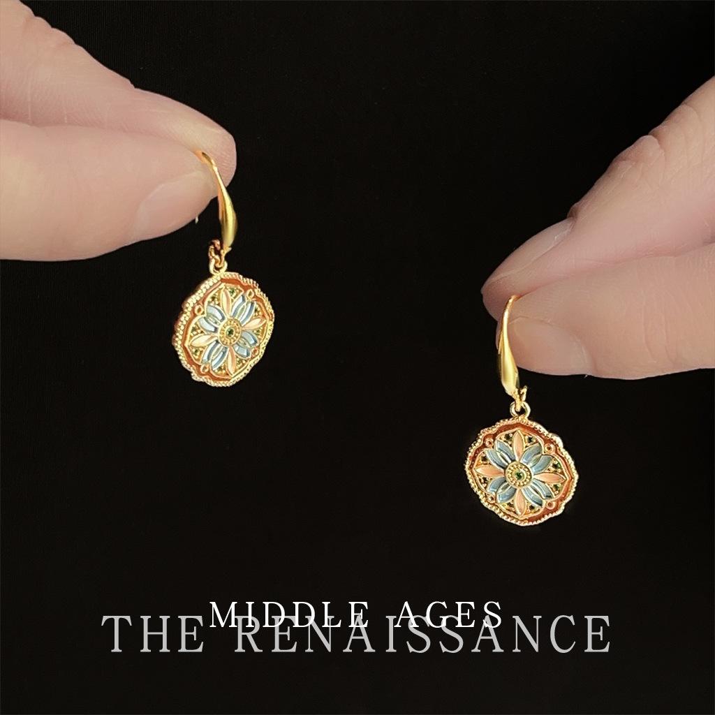 Легкие средневековые эмалевые серьги-капли масла в стиле ретро, нишевые серьги в стиле ретро, в литературном придворном стиле, женские