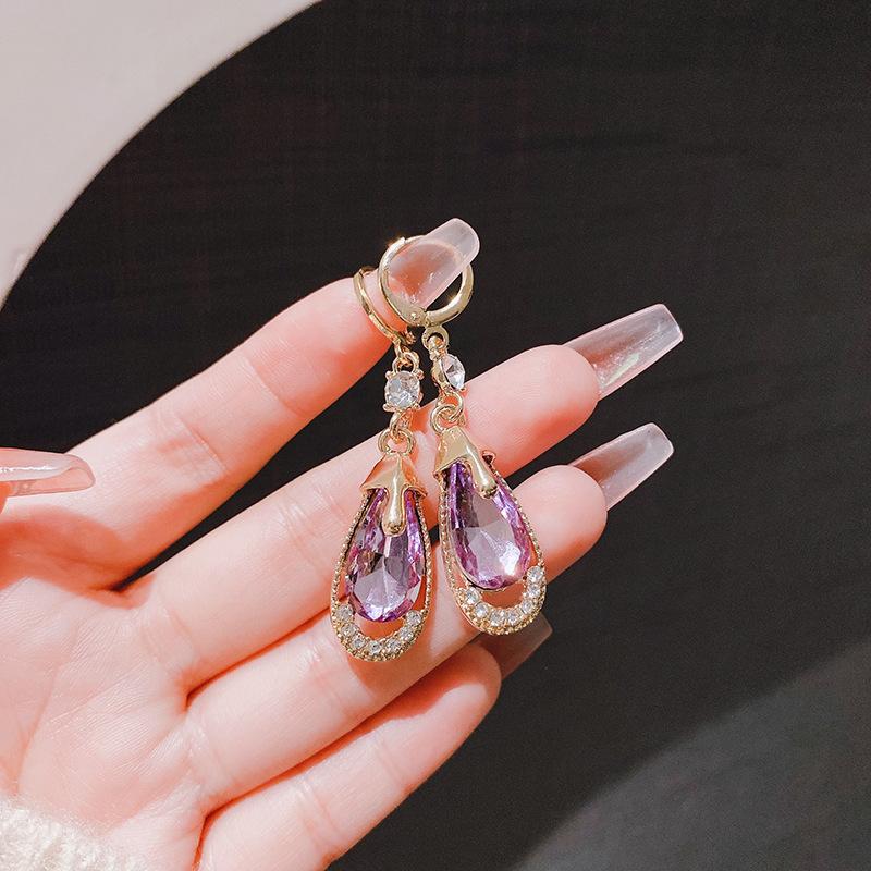 Green Color Zircon Crystal Long Tassel Water Drop Earrings for Women Temperament Korean Jewelry Pendientes Boucle D'oreille