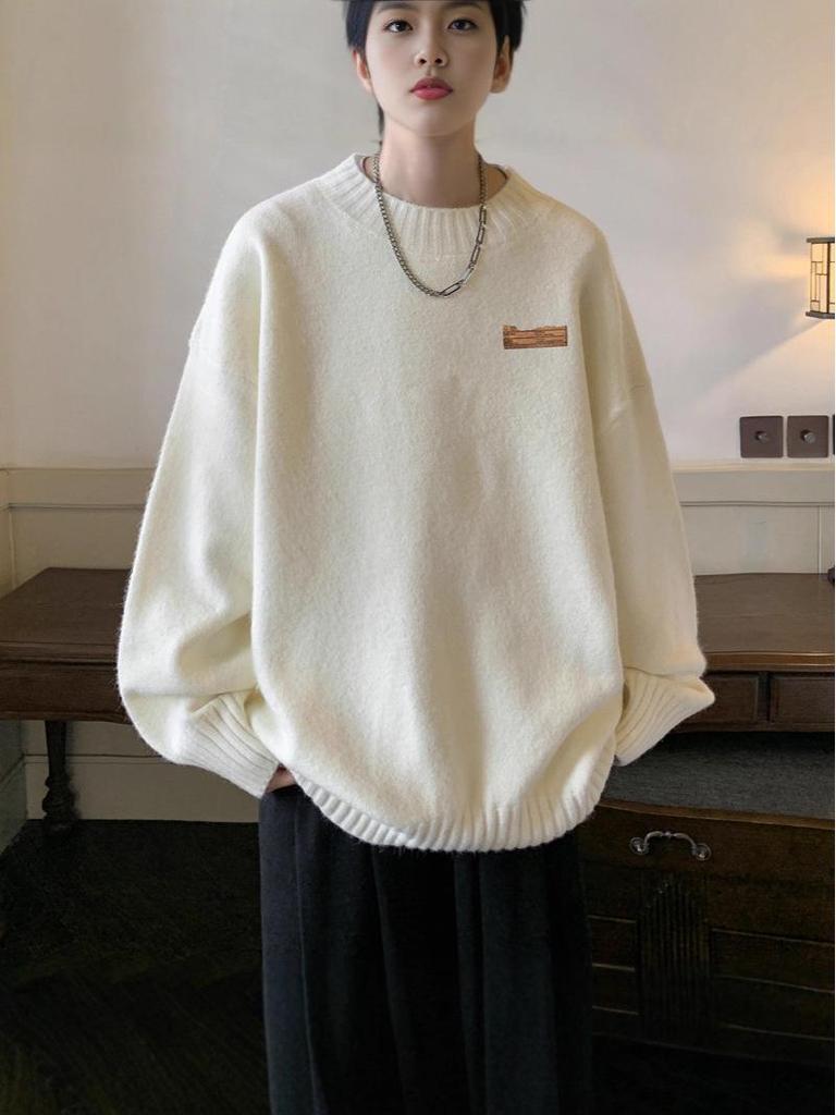 Men's Trendy Loose-Fit Round Neck Sweater - Autumn/Winter