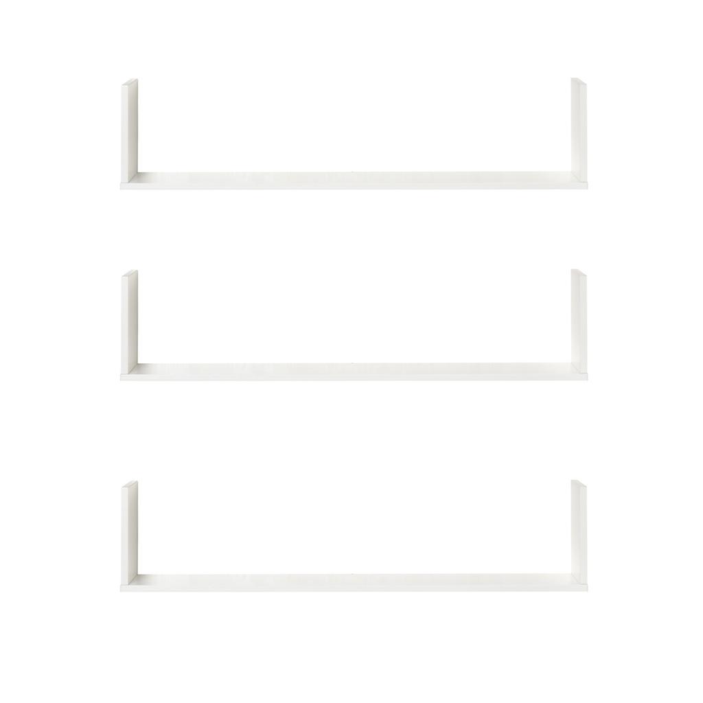 Set of 3 Wooden U-Shaped Floating Shelves Set, 80cm Wall Mounted Hanging Bookshelf, CD DVD Storage Display for Bedroom Living Room Kitchen, White