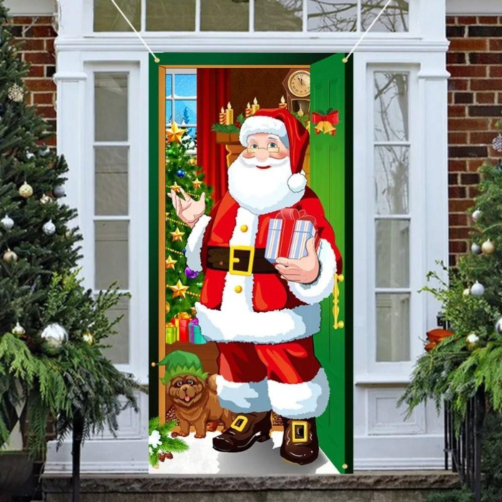 Ornaments Santa Claus Decoration 90x185cm Christmas Door Cover Christmas Hanging Cloth  Porch Home