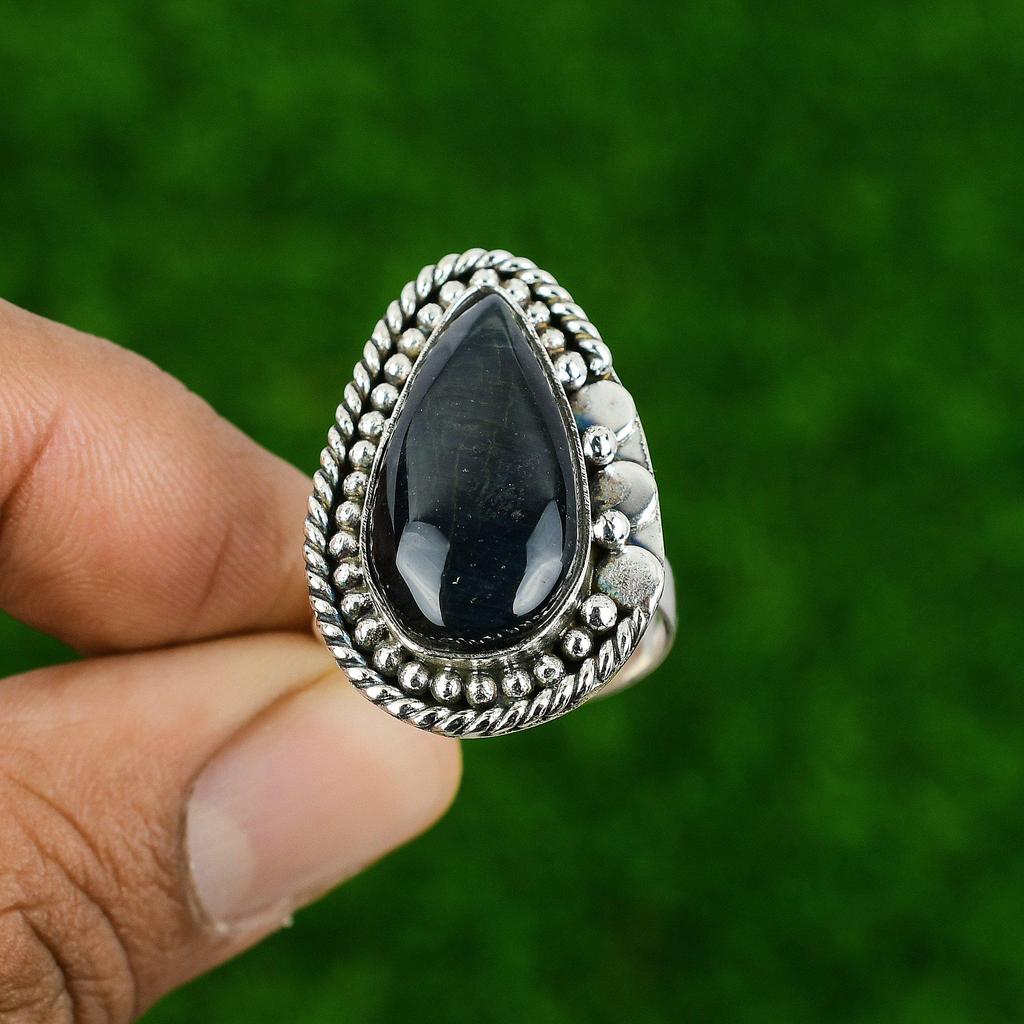 Pietersite Stone 925 Silver Art Deco Birthday Statement Bezel Boho Ring Jewelry