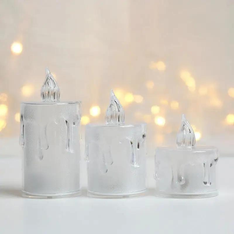 LED Electronic Candle with Battery Acrylic Crystal Luminous Lamp Christmas Decoration Atmosphere Birthday Party Mini Night Light