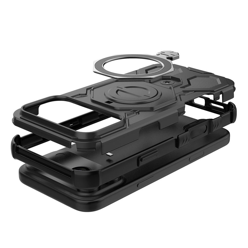 For iPhone 17 Pro Magnetic Case Rotating Metal Kickstand Shockproof PC + TPU Phone Back Cover