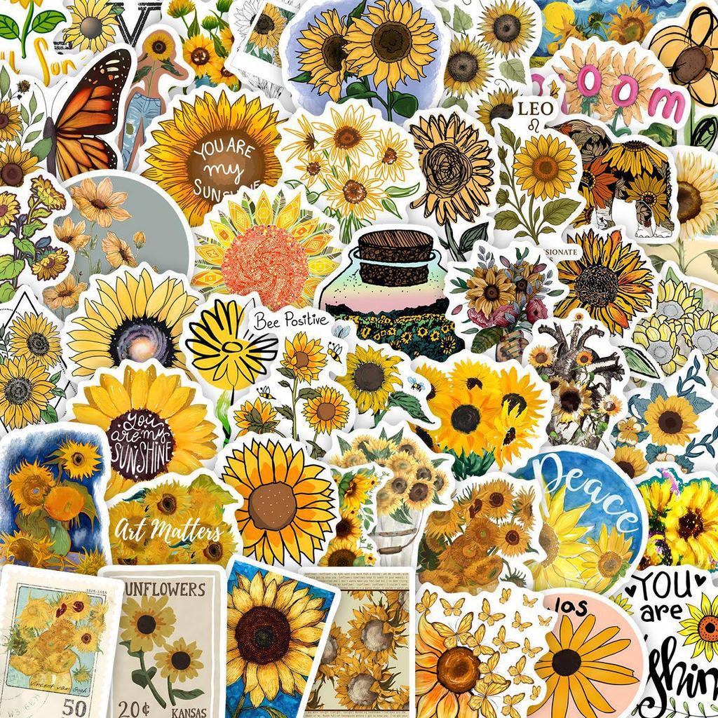 50PCS Sunflower Graffiti Stickers for DIY Decor: Cute Plant-Themed Stationery & Suitcase Decals