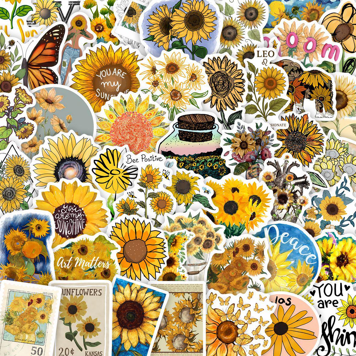 

50PCS Sunflower Graffiti Stickers for DIY Decor: Cute Plant-Themed Stationery & Suitcase Decals