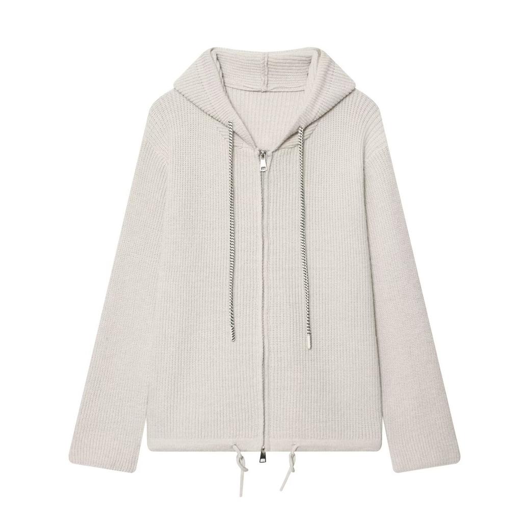European and American style, new women's clothing, fashionable, casual, versatile, hooded knitted zipper fir
